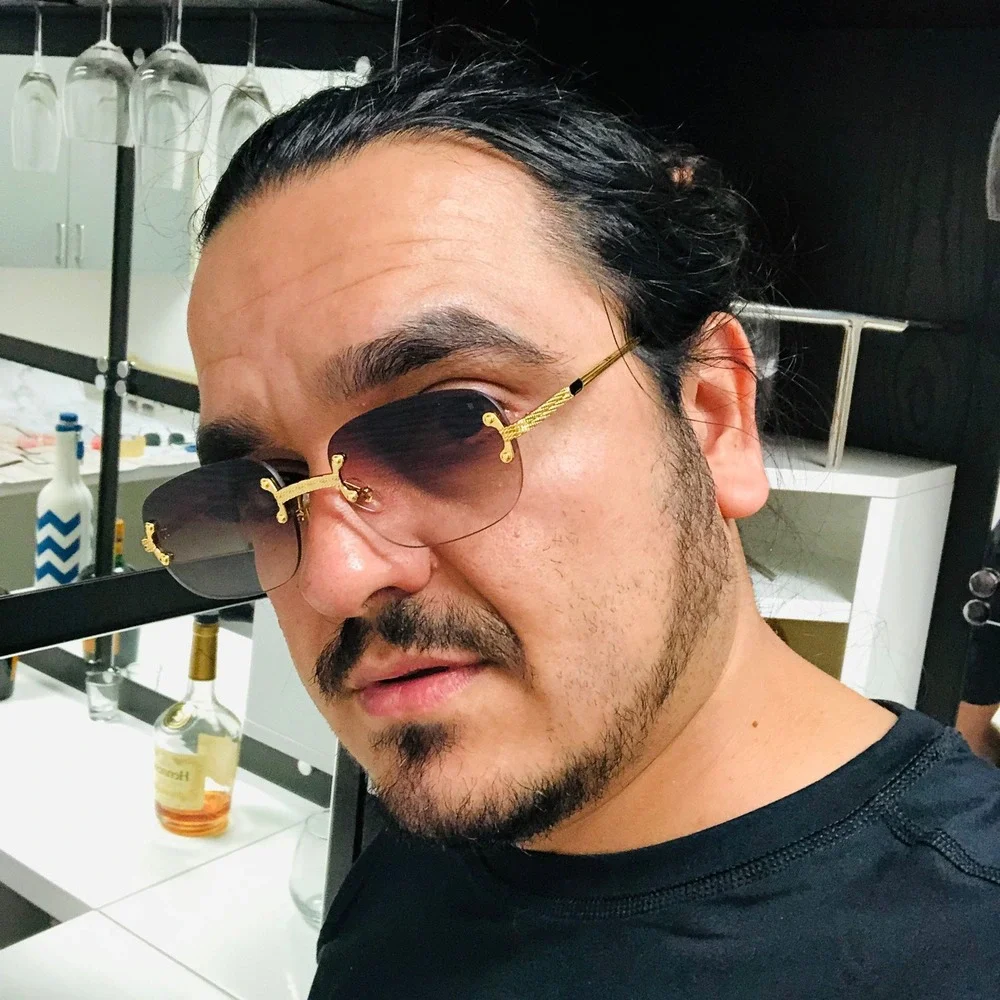 Rimless Sunglasses Men Rectangle Gold Frame Blue‎ Lens Fashion Shades